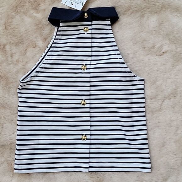 Janie AND JACK NAVY BLUE AND WHITE STRIPED HALTER TOP, SIZE 18-24 MONTHS - NEW! - Picture 4 of 5